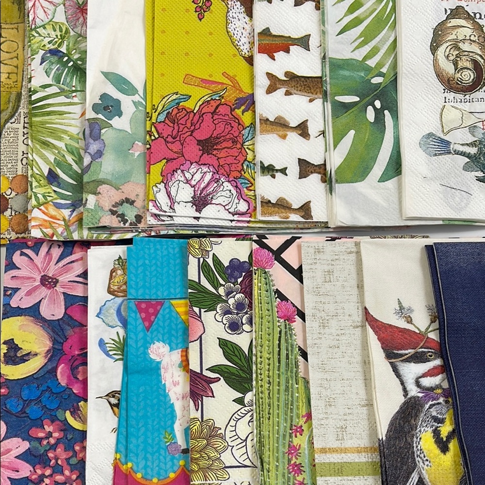 30 Paper Napkins Wine Crafting Art Decoupage Flowers Birds Wine Whimsical Fish